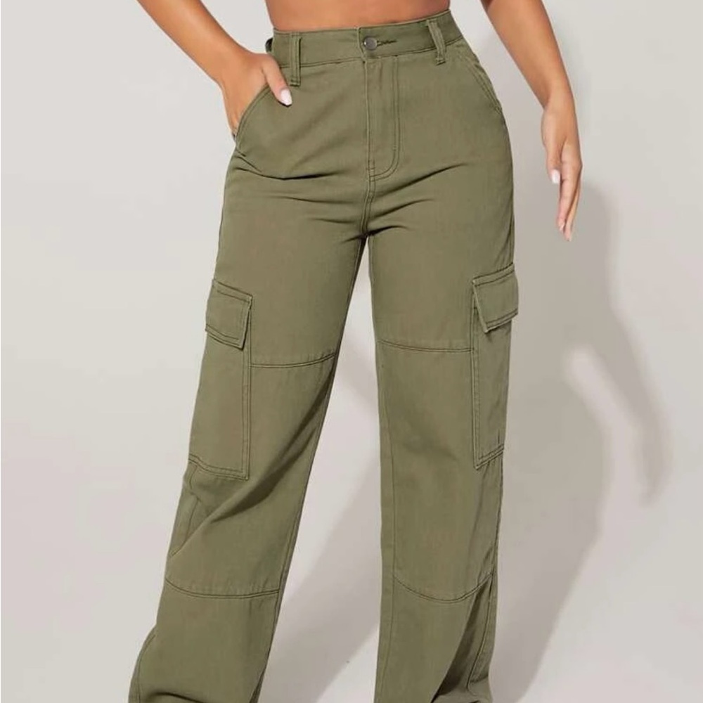 Army Green High waisted Cargo Jeans